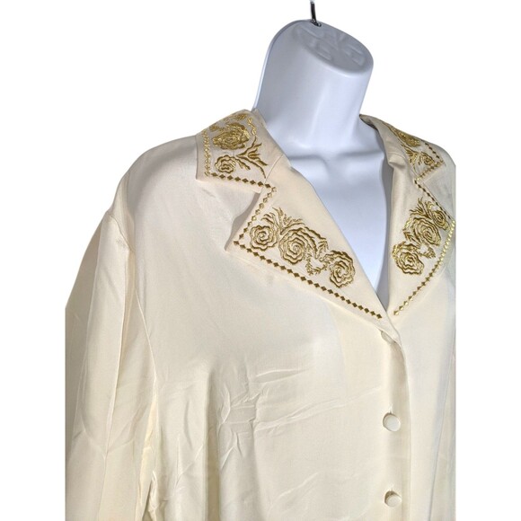 NWT Vtg DVF 100% Silk Blouse Sz L Ivory Gold Floral Embroidery Luxury Designer - Picture 5 of 15